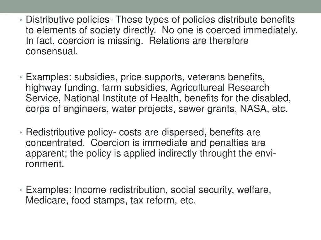 distributive policies these types of policies