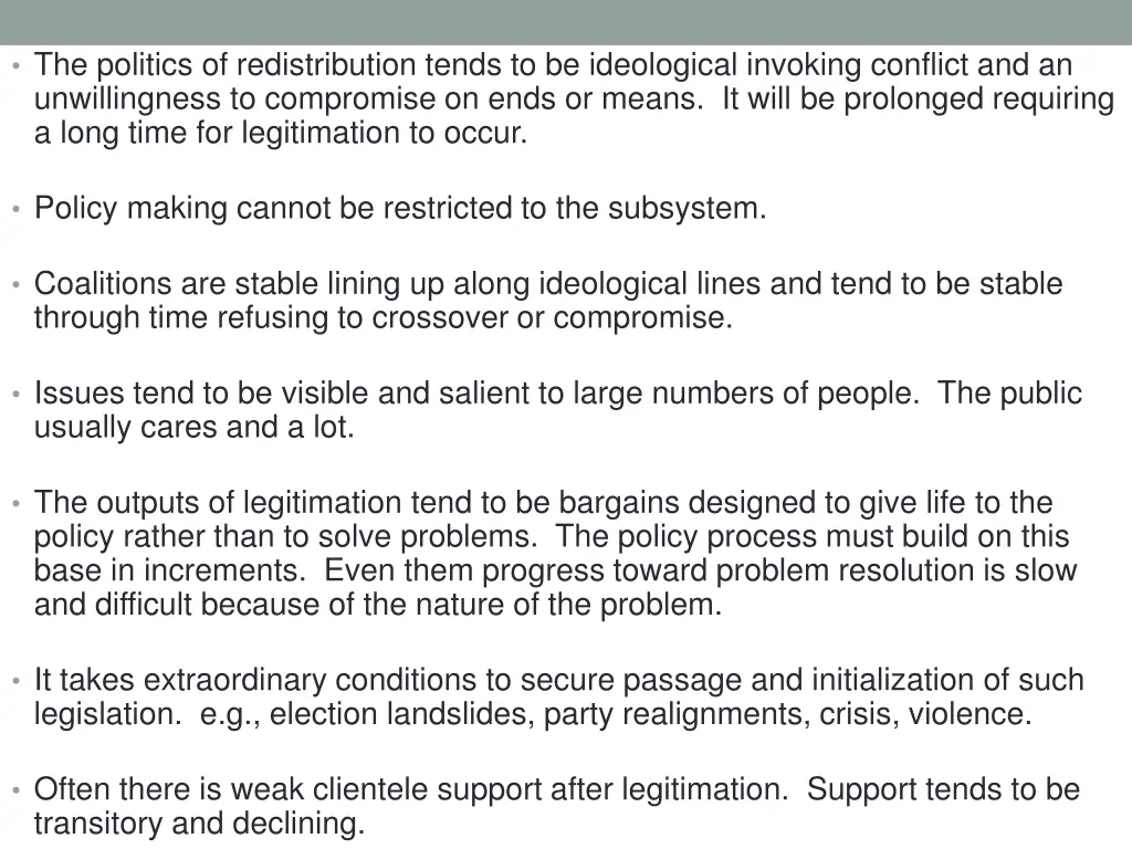 the politics of redistribution tends