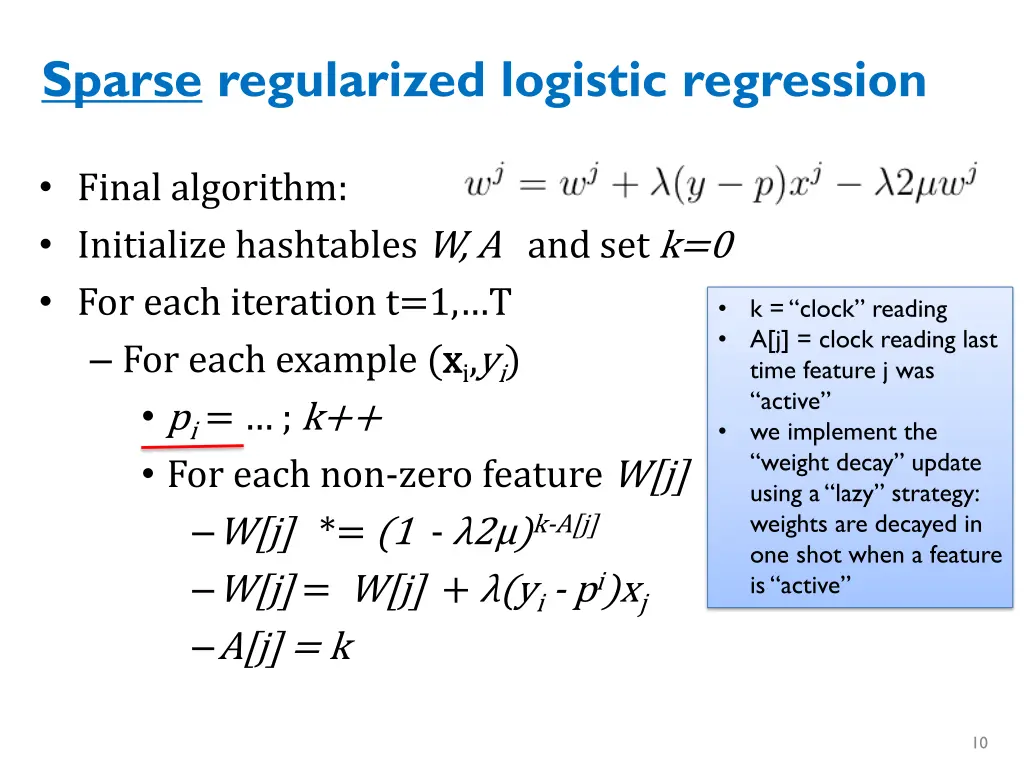 sparse regularized logistic regression