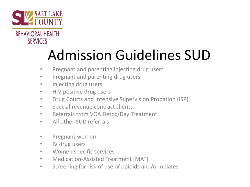 admission guidelines sud pregnant and parenting