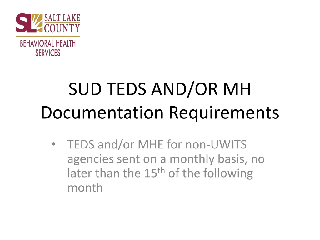 sud teds and or mh documentation requirements