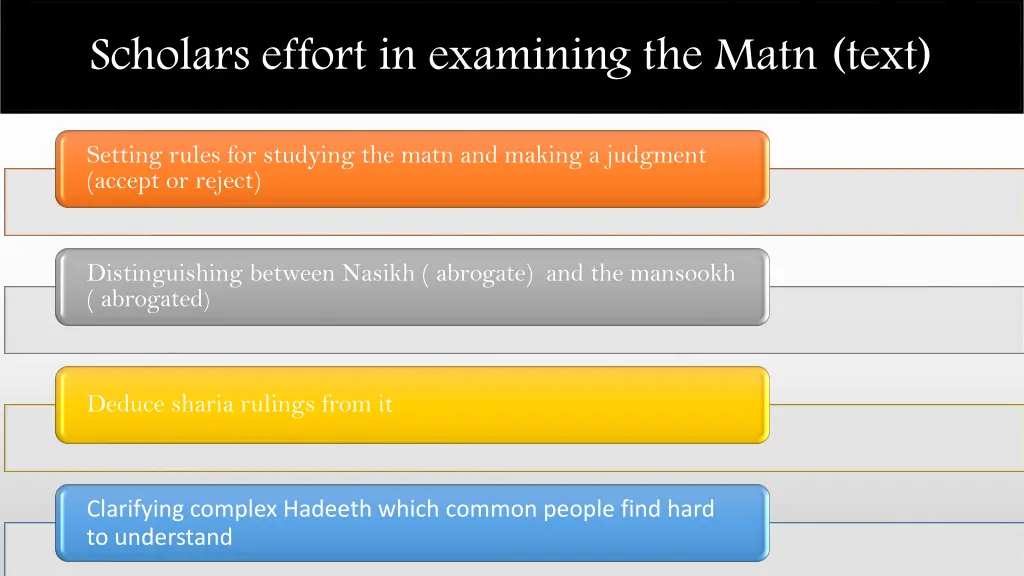 scholars effort in examining the matn text