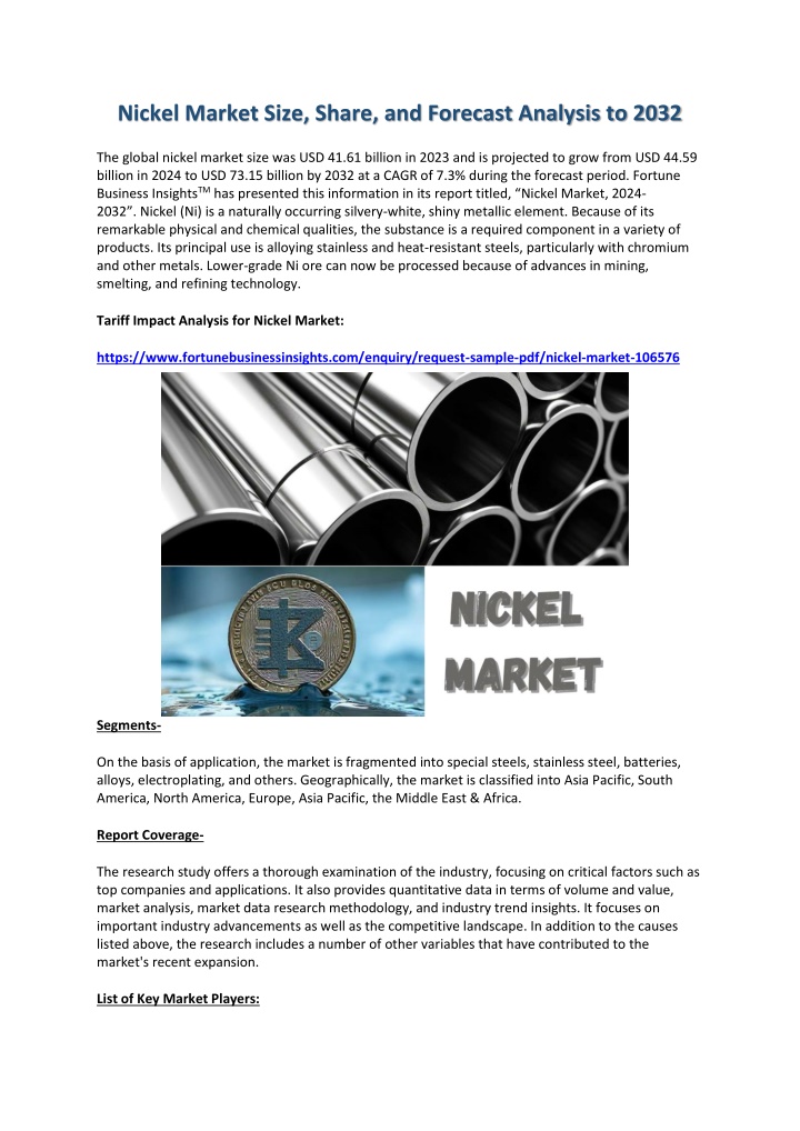 nickel market size share and forecast analysis