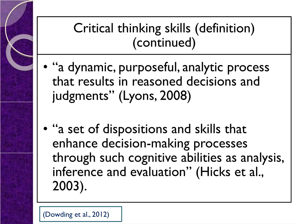 critical thinking skills definition continued