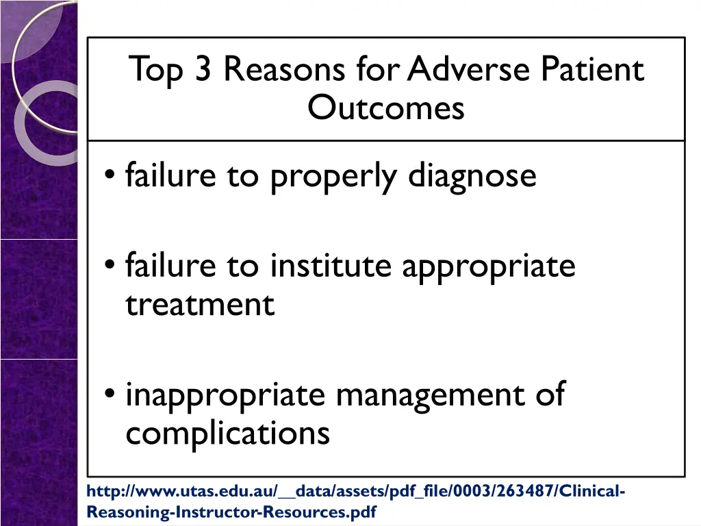 top 3 reasons for adverse patient outcomes
