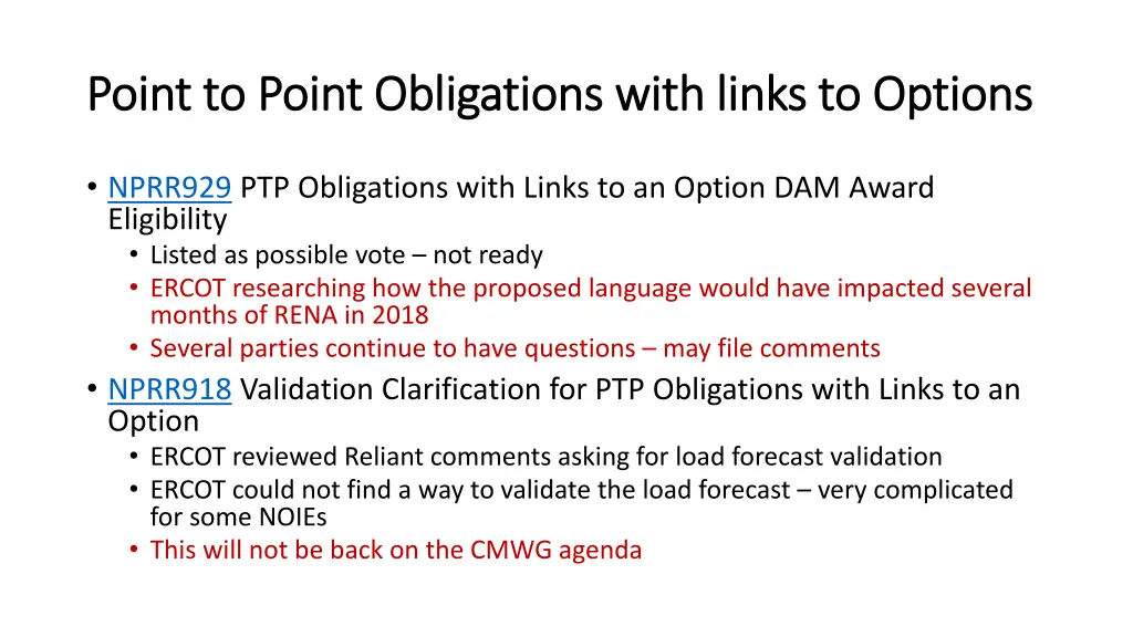 point to point obligations with links to options