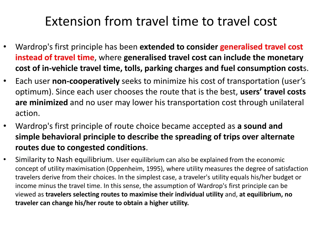 extension from travel time to travel cost