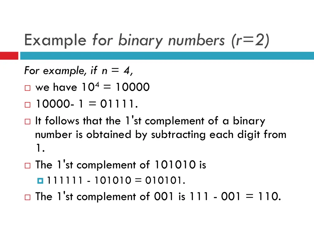 example for binary numbers r 2