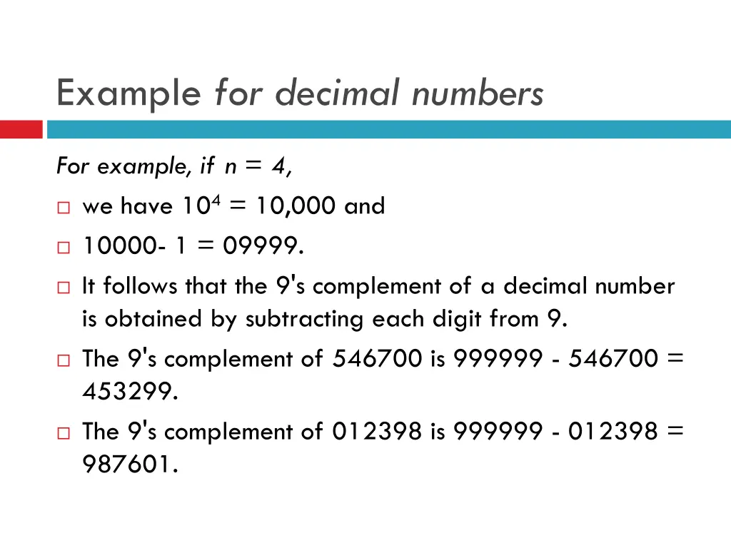 example for decimal numbers