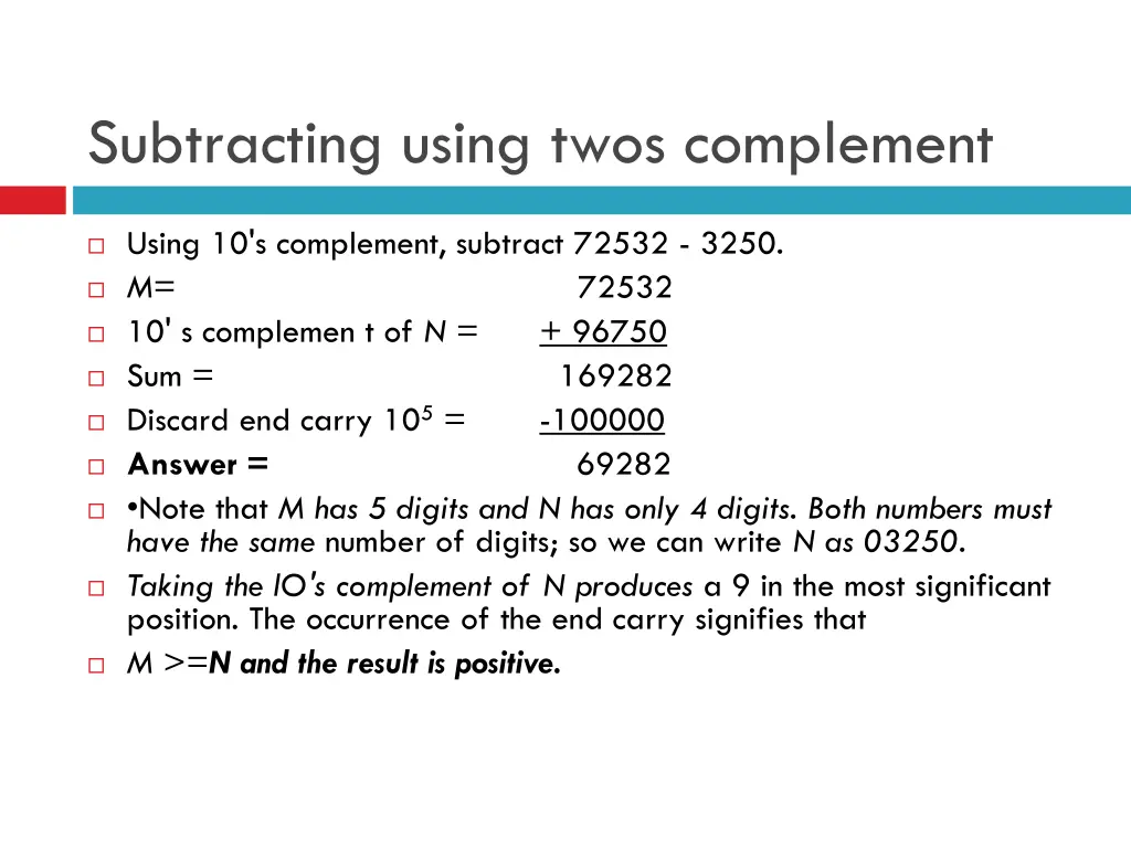 subtracting using twos complement