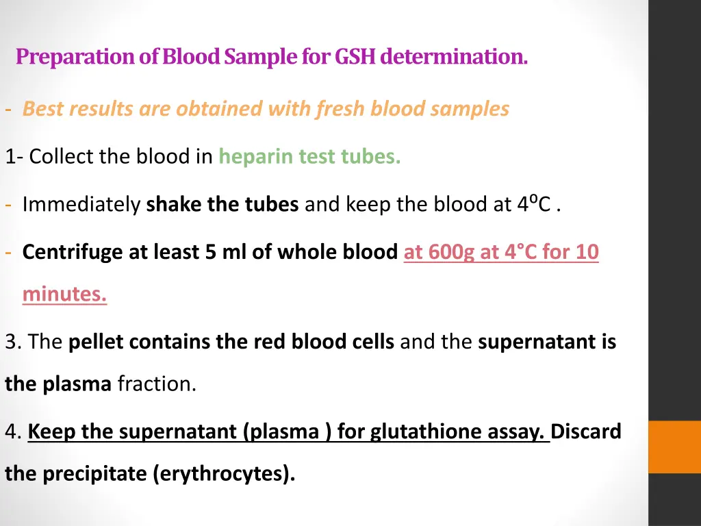 preparation of blood sample for gsh determination