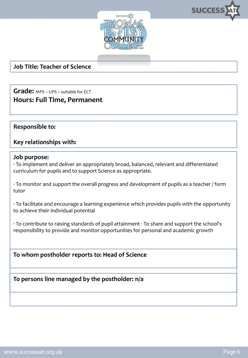 job title teacher of science