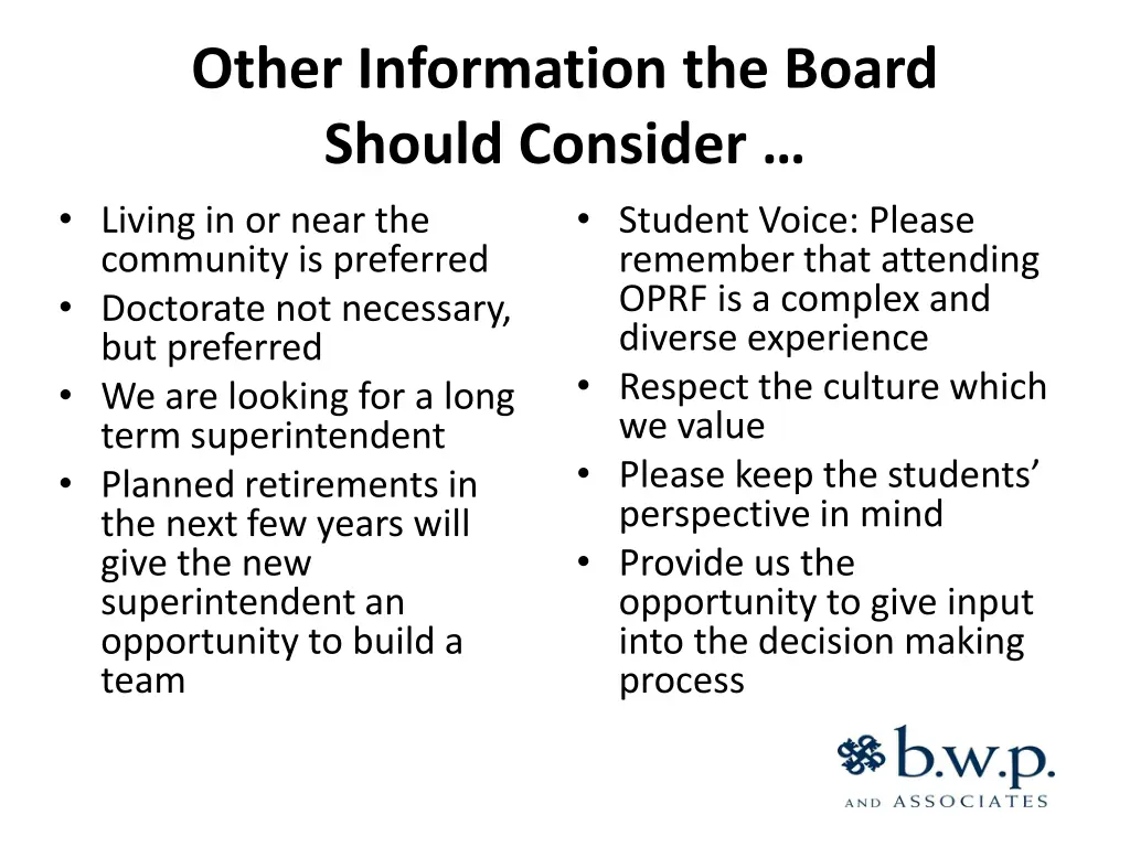other information the board should consider