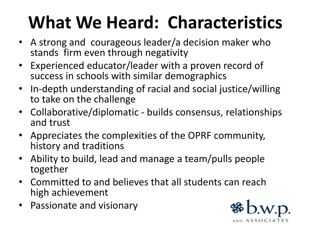 what we heard characteristics a strong