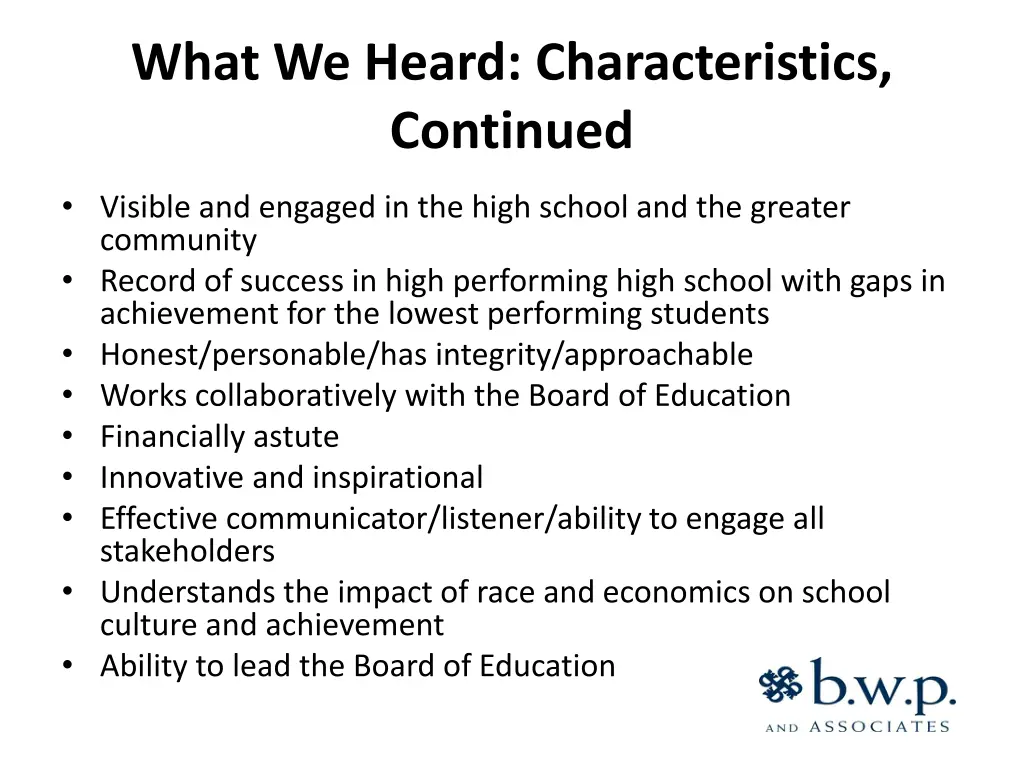 what we heard characteristics continued