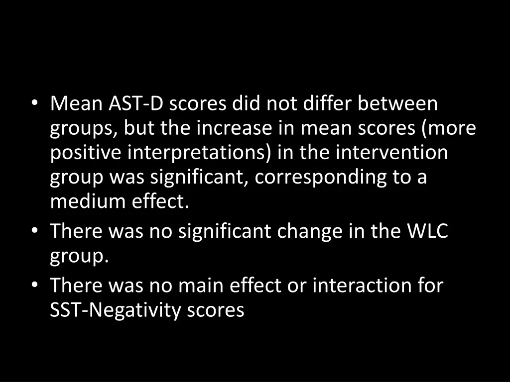 mean ast d scores did not differ between groups