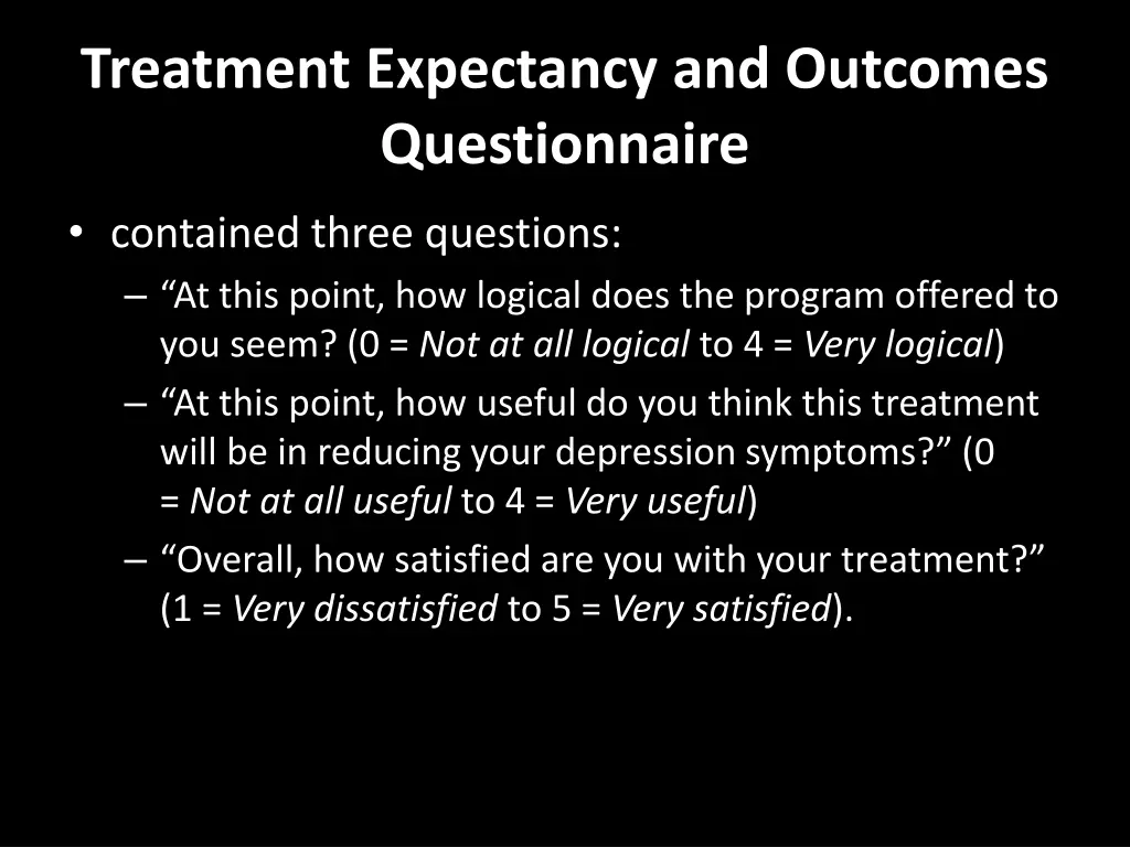 treatment expectancy and outcomes questionnaire