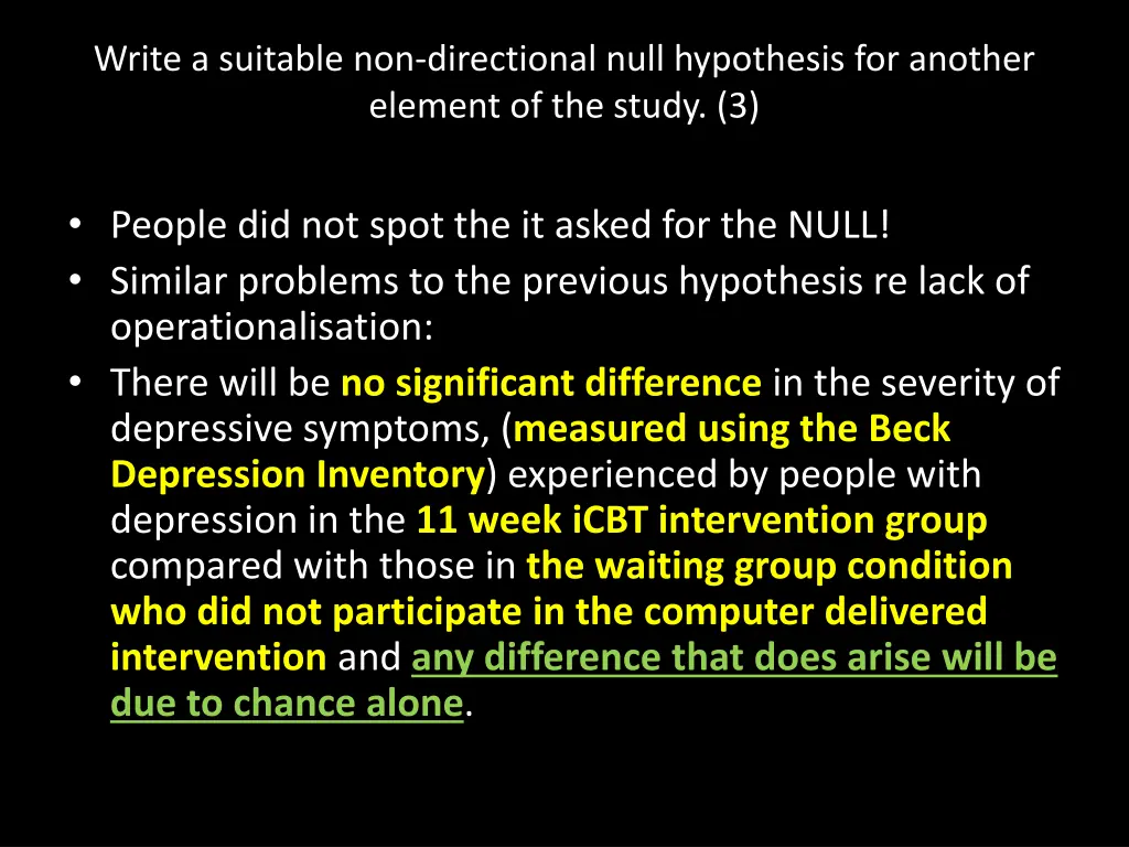 write a suitable non directional null hypothesis