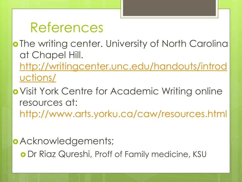 references the writing center university of north