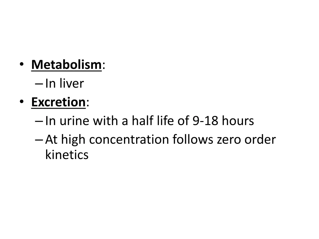 metabolism in liver excretion in urine with