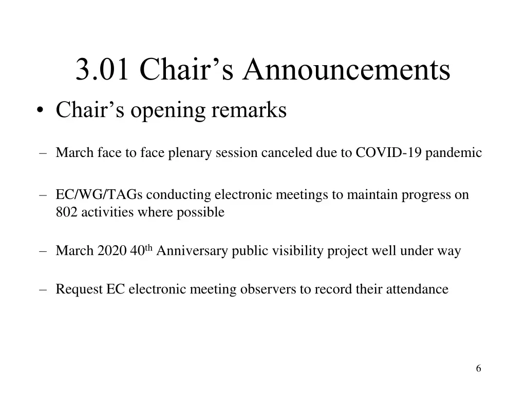 3 01 chair s announcements chair s opening remarks