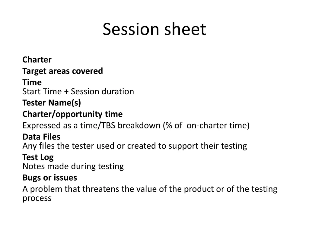 session sheet