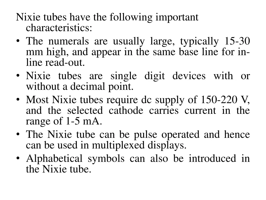 nixie tubes have the following important