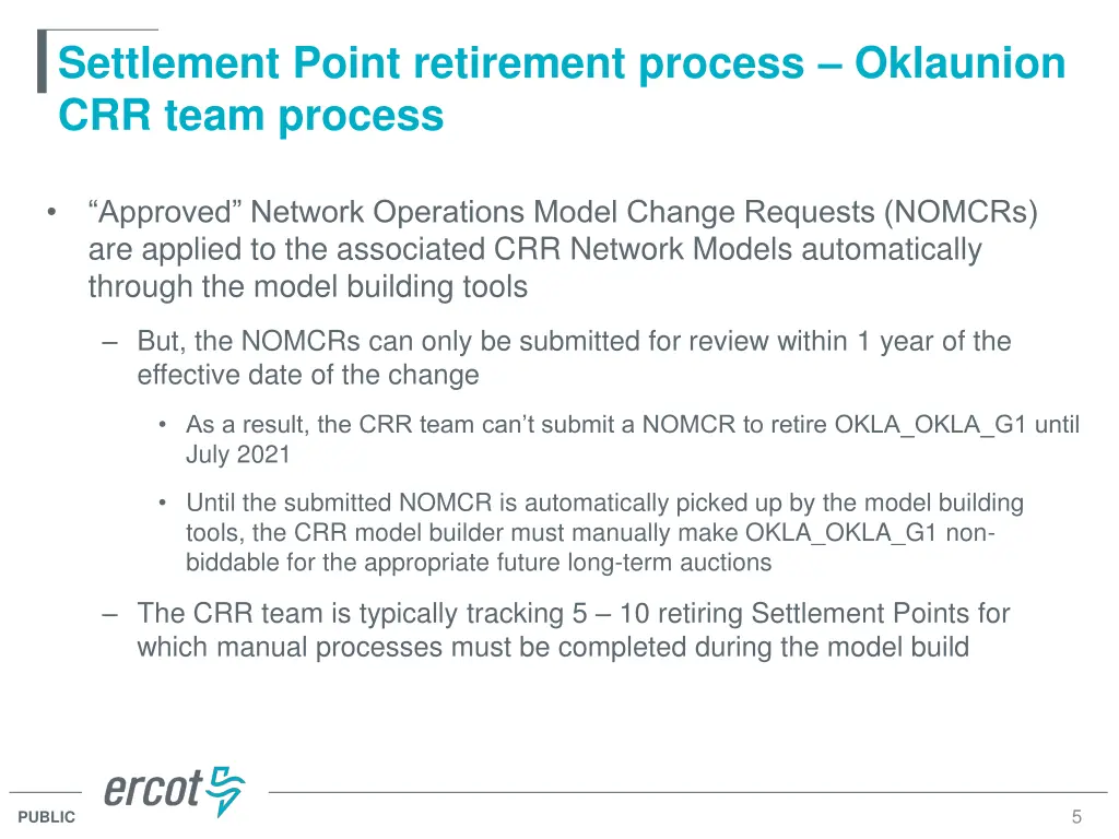 settlement point retirement process oklaunion 3