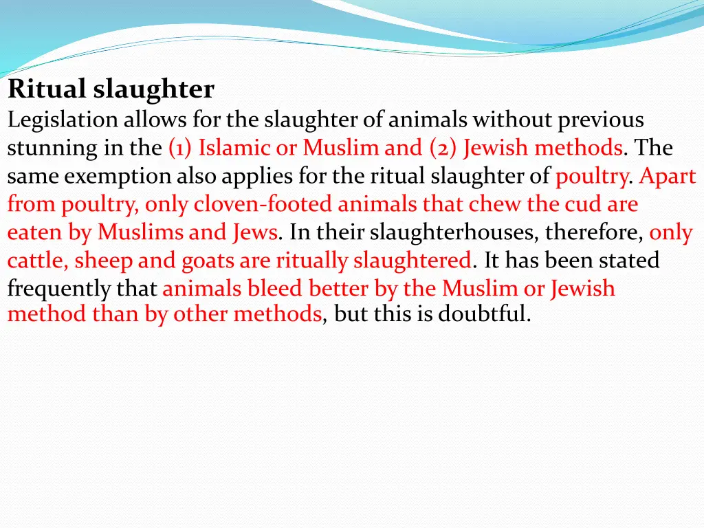 ritual slaughter legislation allows
