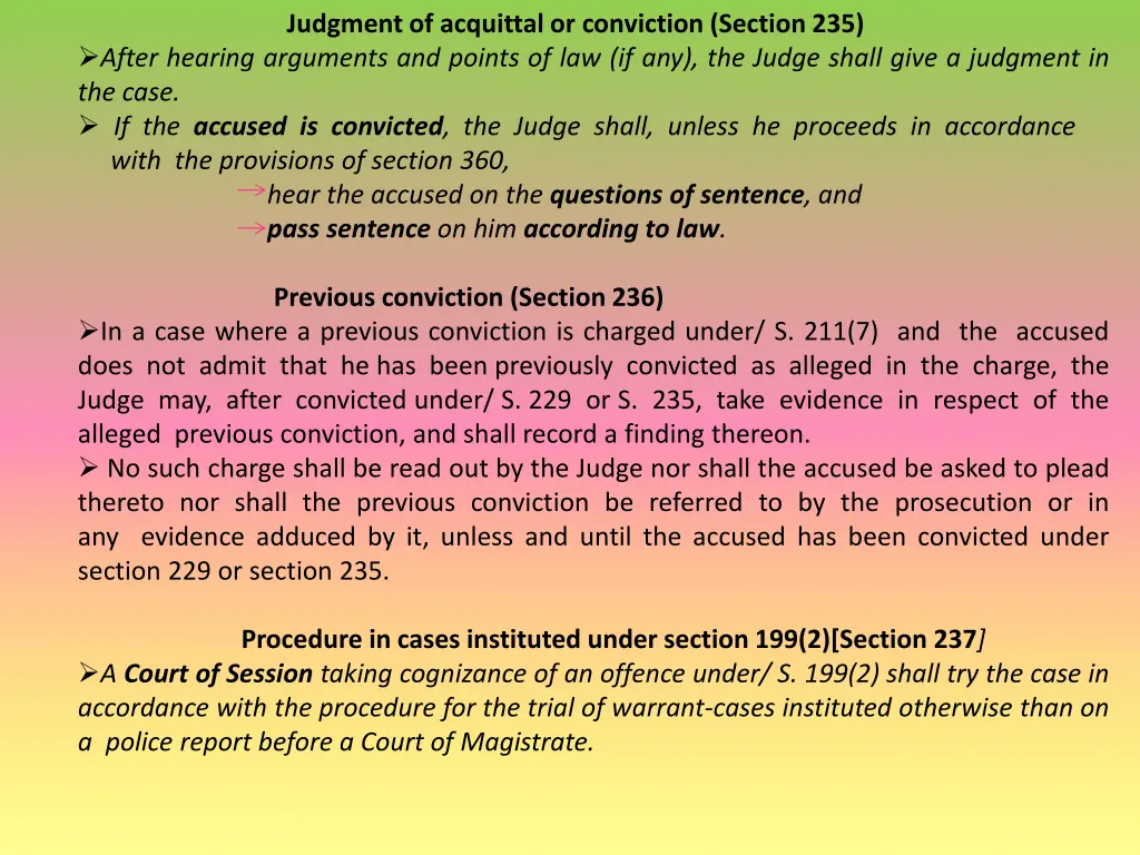 judgment of acquittal or conviction section