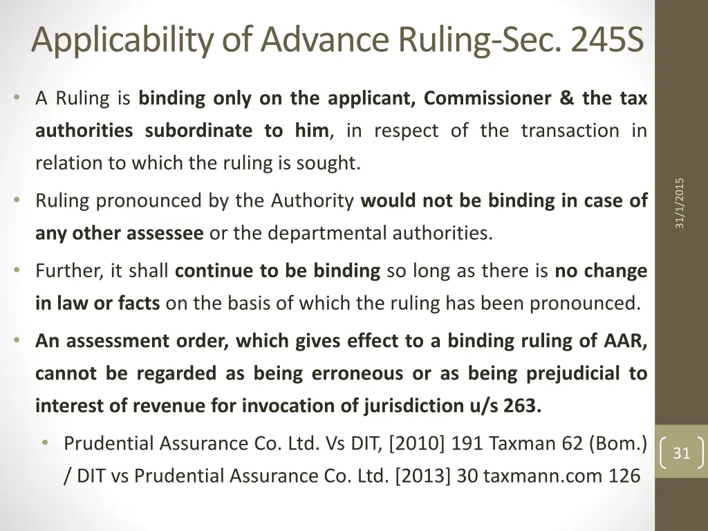 applicability of advance ruling sec 245s
