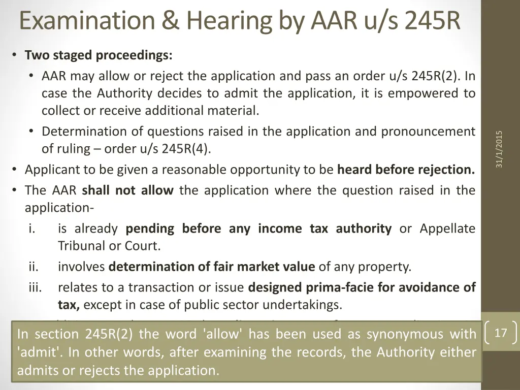 examination hearing by aar u s 245r