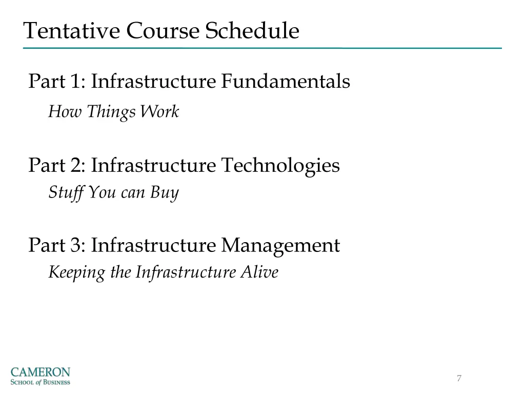 tentative course schedule