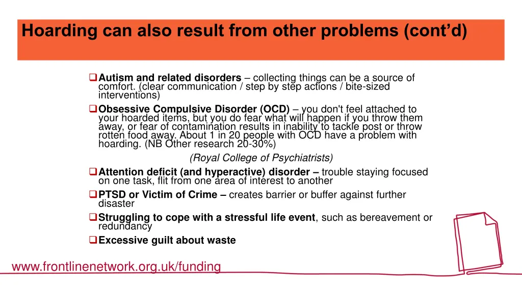 hoarding can also result from other problems cont
