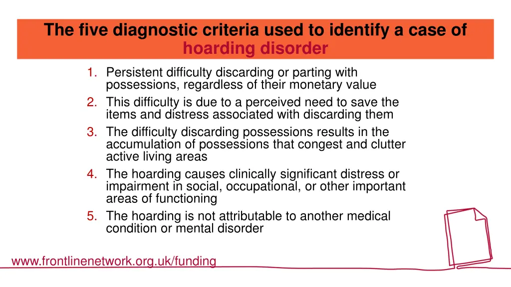 the five diagnostic criteria used to identify