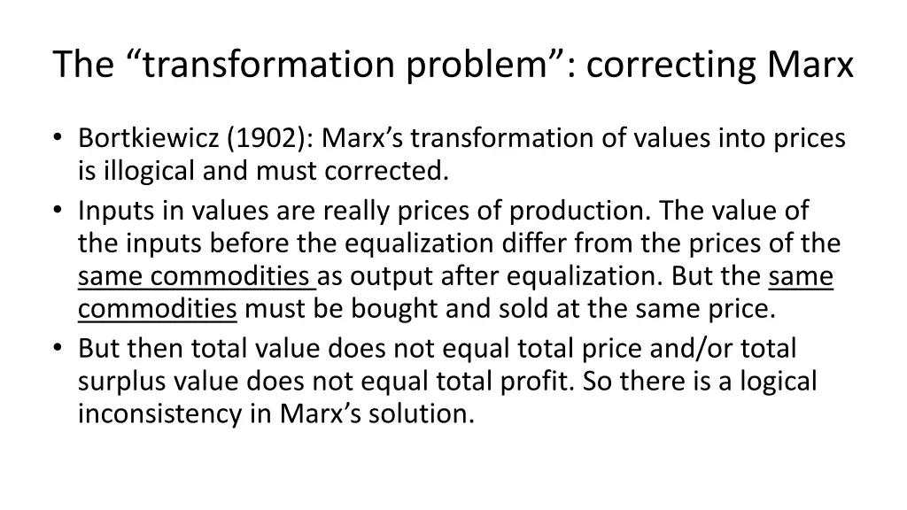 the transformation problem correcting marx