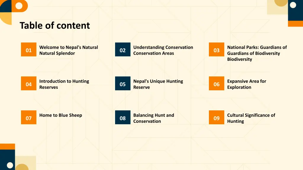 table of content