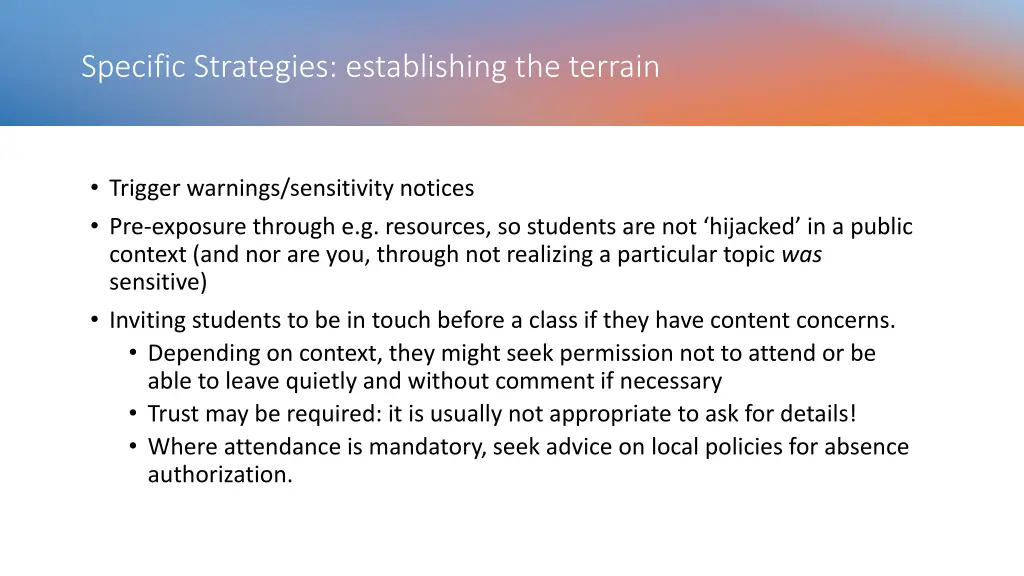 specific strategies establishing the terrain