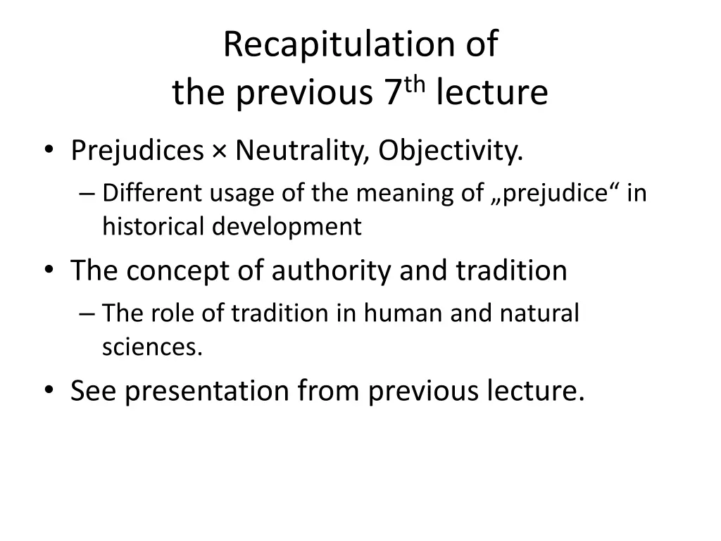 recapitulation of the previous 7 th lecture