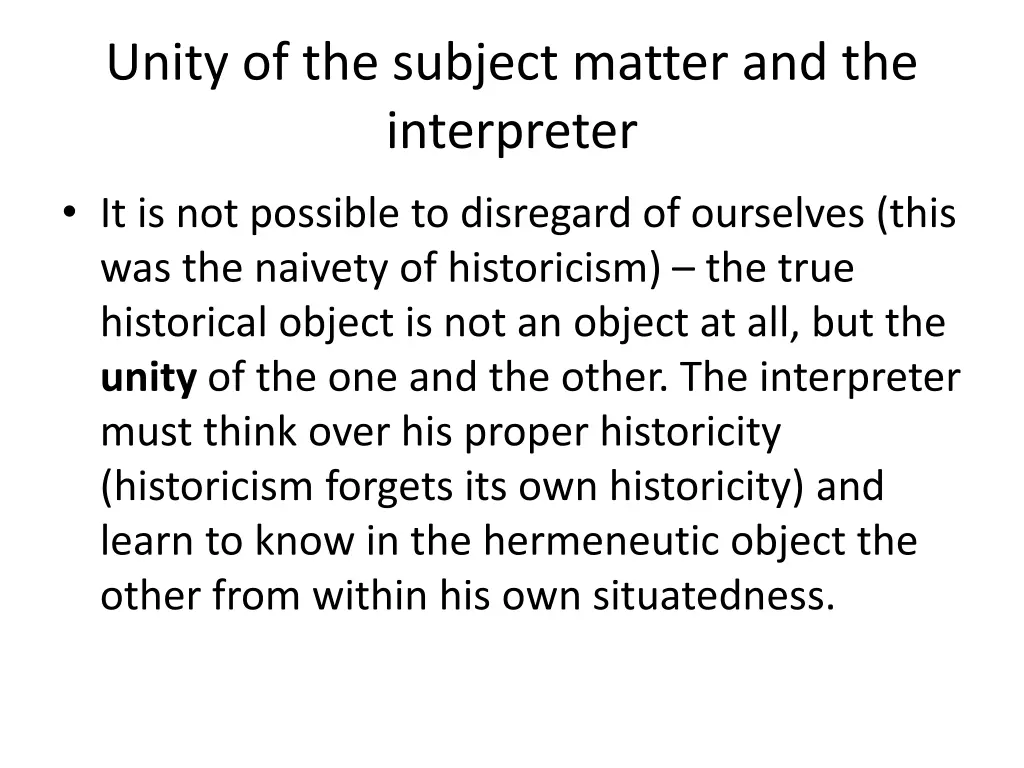 unity of the subject matter and the interpreter