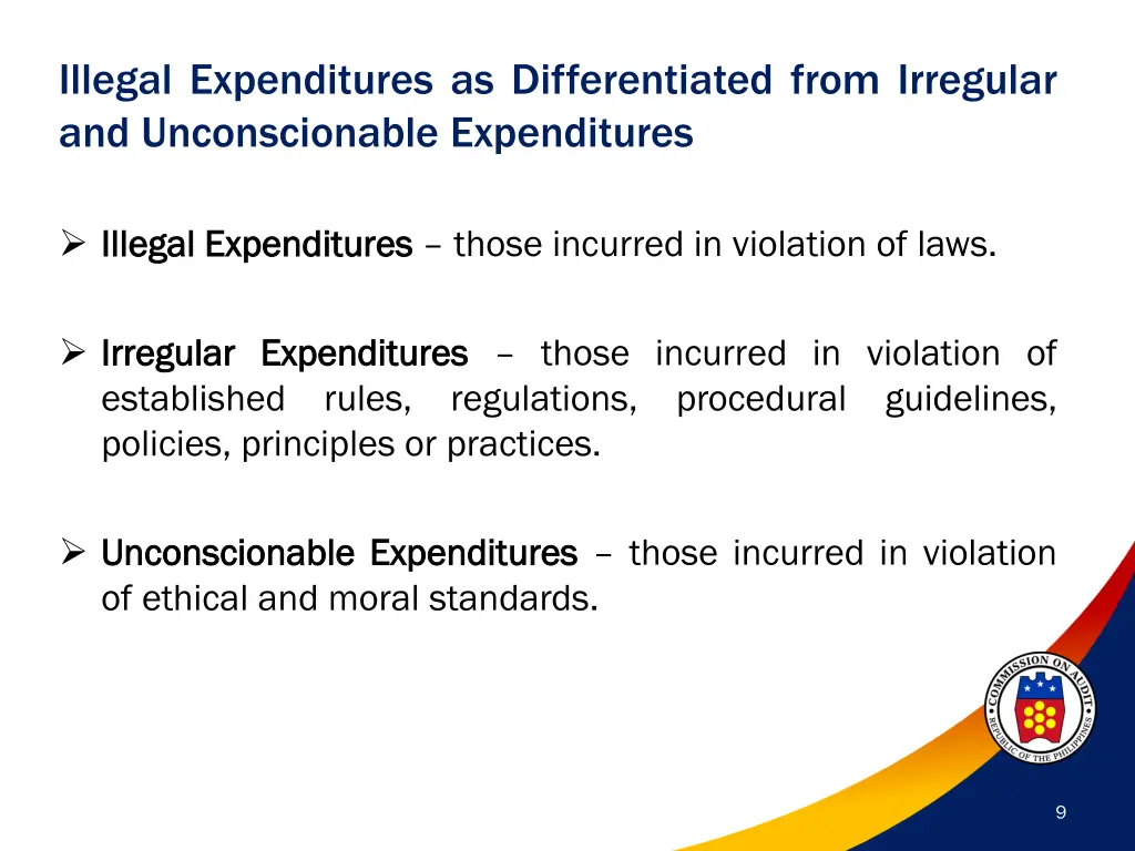 illegal expenditures as differentiated from