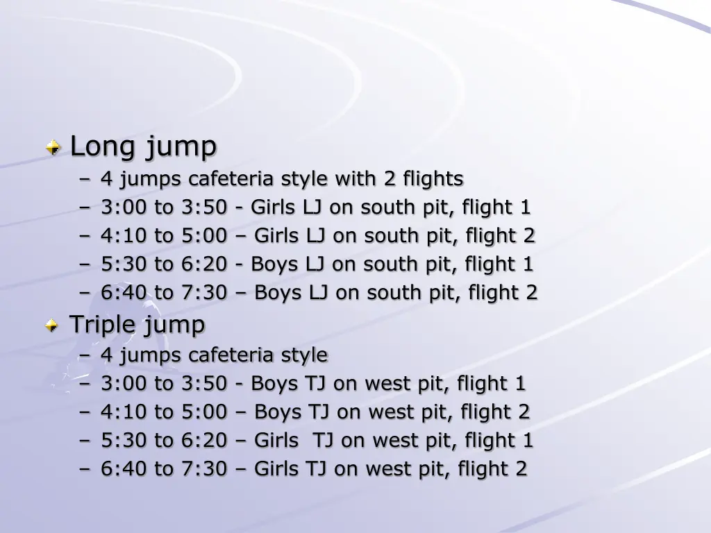 long jump 4 jumps cafeteria style with 2 flights