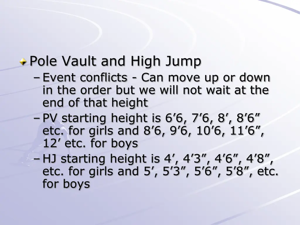 pole vault and high jump event conflicts can move