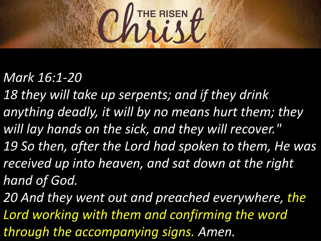 mark 16 1 20 18 they will take up serpents
