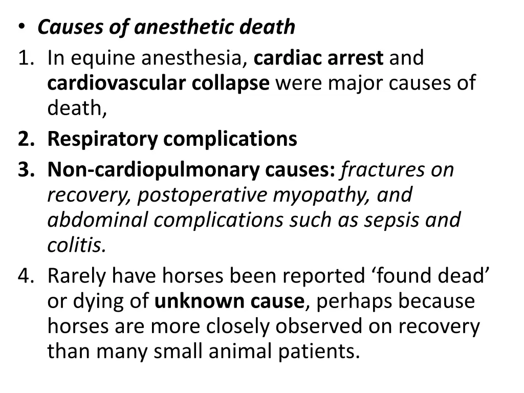 causes of anesthetic death 1 in equine anesthesia