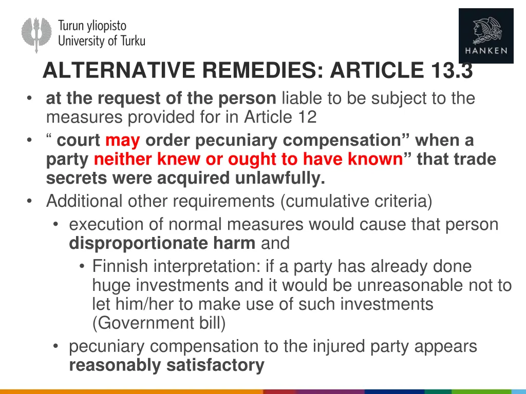 alternative remedies article 13 3 at the request