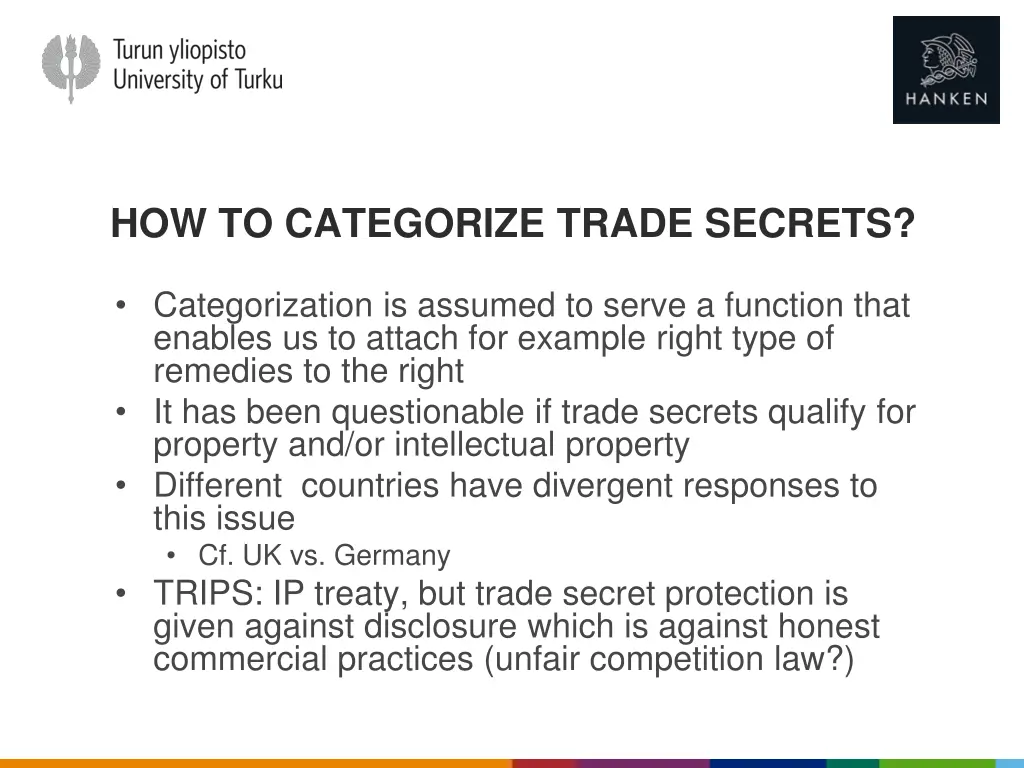how to categorize trade secrets