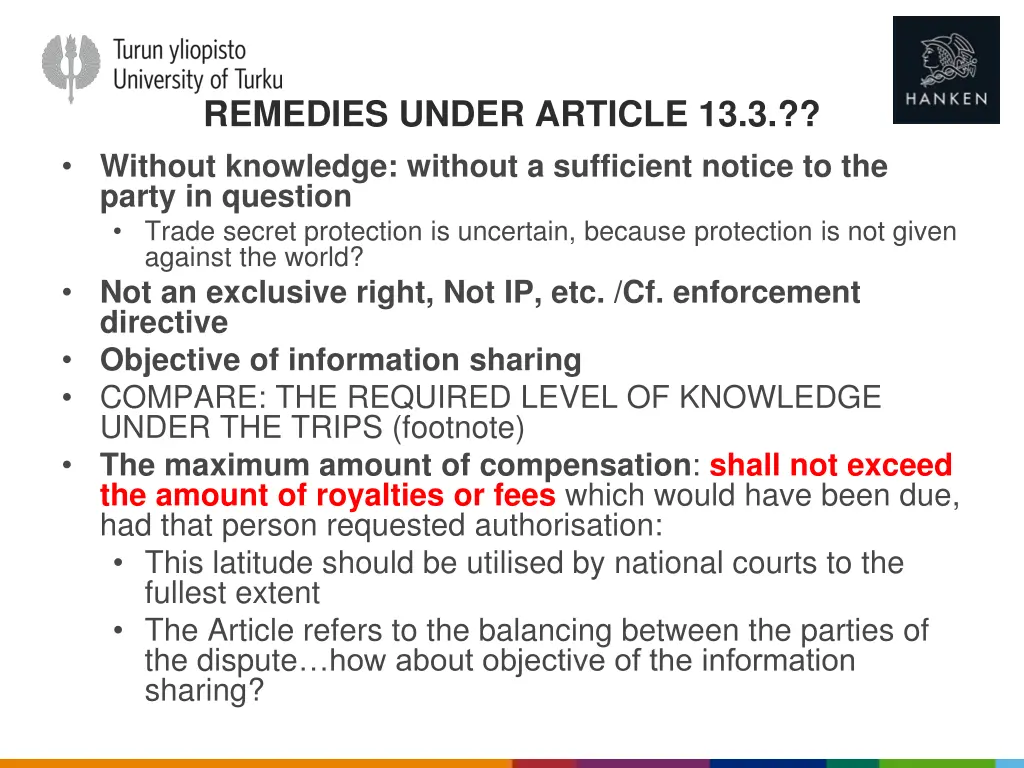 remedies under article 13 3 without knowledge