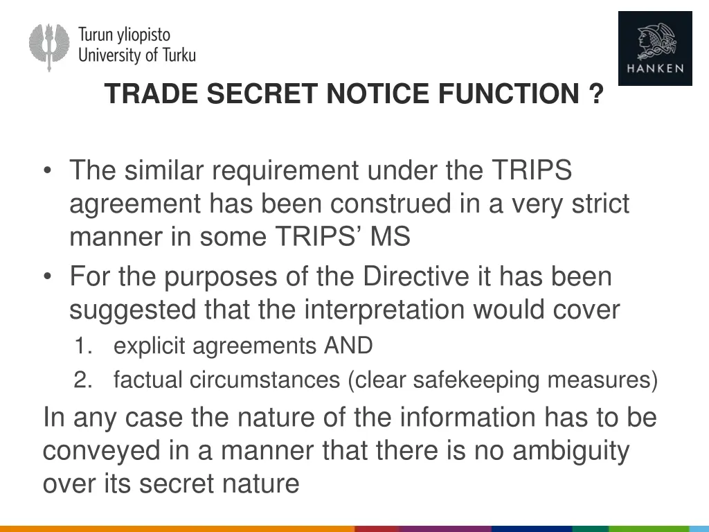 trade secret notice function