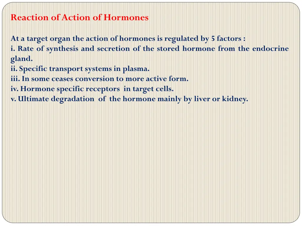 reaction of action of hormones